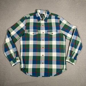 J Crew Shirt Mens Medium Blu Plaid Blanket Button Up Casual Preppy Workwear Logo